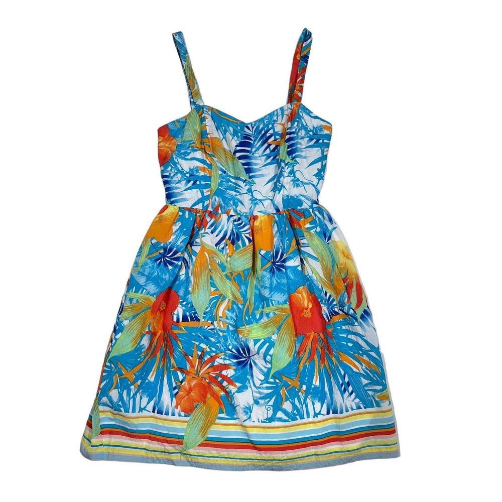 Boston Proper Dress Size‎ 4 Blue Floral Print Sleeveless Short Shift Sweatheart
